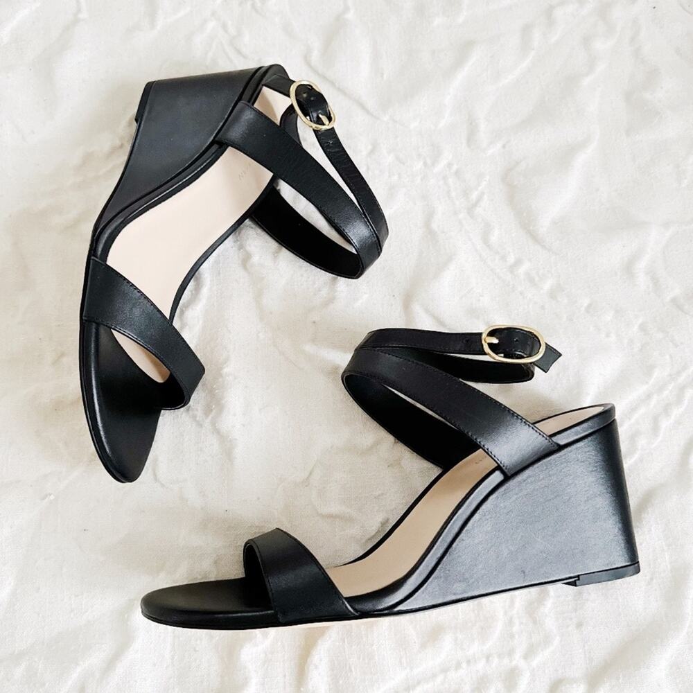 Stuart Weitzman Ava Ankle 75 wedge Sandal in Black Size 9.5 - Picture 1 of 7